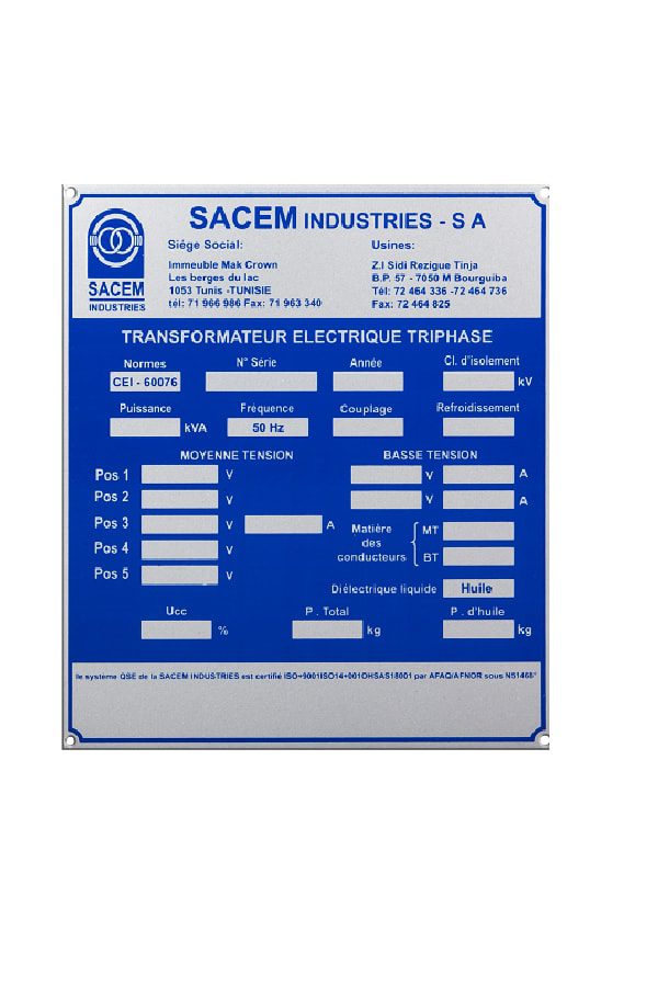 plaque signalétique standard